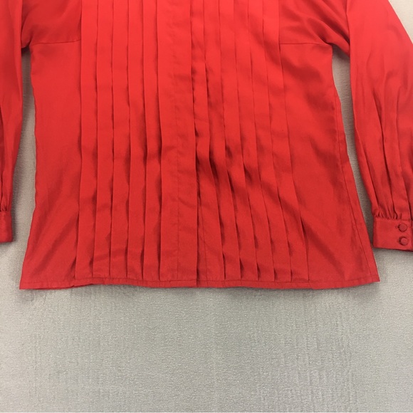 Vintage L'Abeille Beeline Pleated Blouse Top Shirt Womens SZ 8 Business Wear Red - Picture 3 of 11